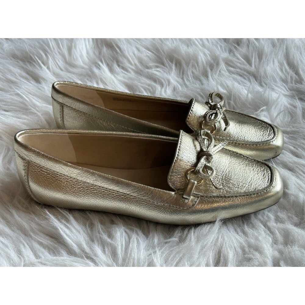 Talbots Women’s 7.5 Metallic Gold Leather Bow Tie Slip-On Loafers Flats Shoes